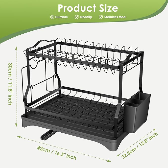 Escurridor Rack De Platos Negro 2 Nivele - Eleganz Store