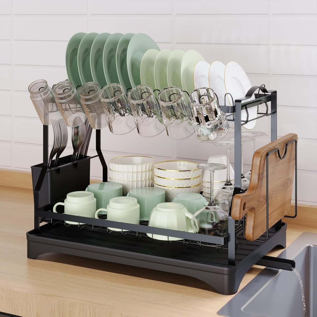 Escurridor Rack De Platos Negro 2 Nivele - Eleganz Store