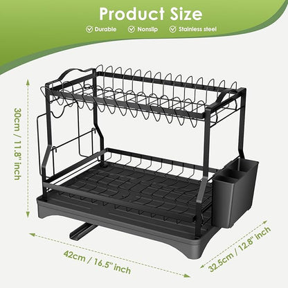 Escurridor Rack De Platos Negro 2 Nivele - Eleganz Store